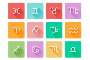 Símbolos do horóscopo em fundo colorido
