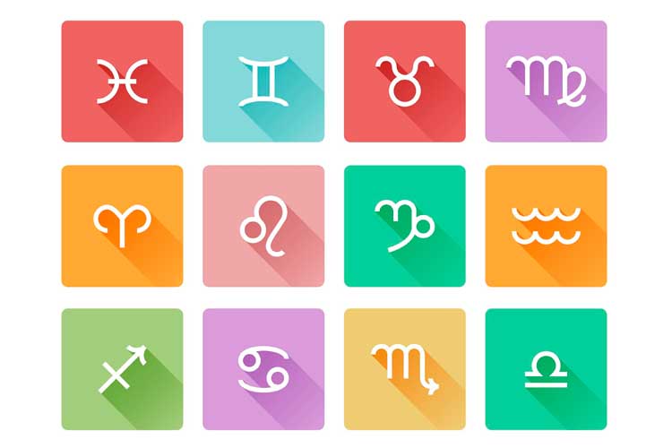 Símbolos do horóscopo em fundo colorido